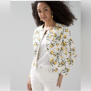 White House black market white denim jacket lemons S NWOT